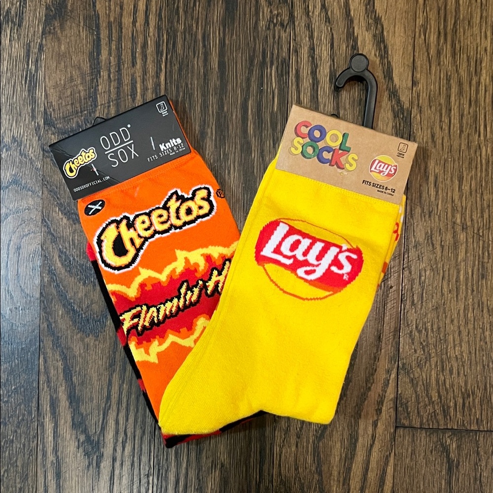 NWT Cheetos and Lay's Fun Socks Set in package socking stuffers
